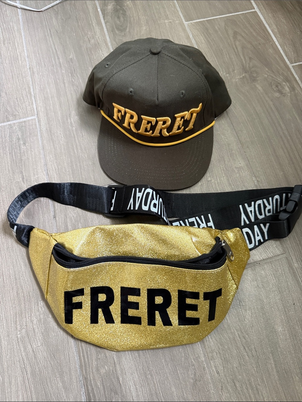 Gold Glitter 'FRERET' Belt Bag + Hat Bundle Mardis Gras 2025